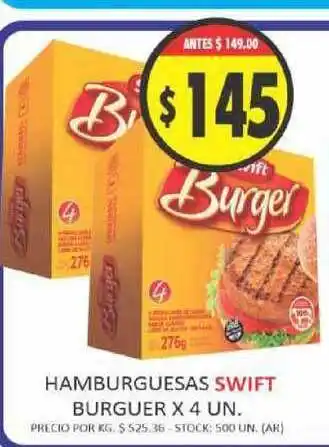 Supermercados Becerra Swift Hamburguesas Burguer x 4un oferta