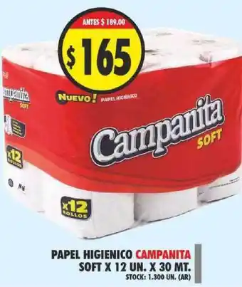 Campanita Papel Higienico Soft x 12un x 30mt