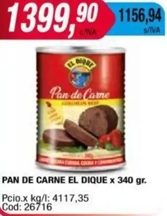 Maxiconsumo PAN DE CARNE EL DIQUE x 340gr oferta