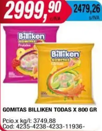 Maxiconsumo GOMITAS BILLIKEN TODAS X 800GR oferta