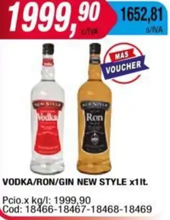 Maxiconsumo VODKA/RON/GIN NEW STYLE x 1lt oferta