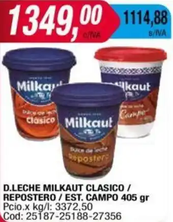 Maxiconsumo D.LECHE MILKAUT CLASICO / REPOSTERO/EST. CAMPO 405gr oferta