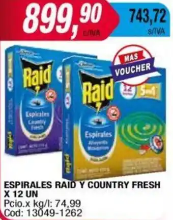 Maxiconsumo ESPIRALES RAID Y COUNTRY FRESH X 12 UN oferta