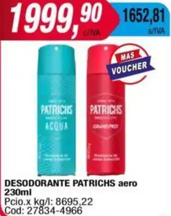 Maxiconsumo DESODORANTE PATRICHS aero 230ml oferta