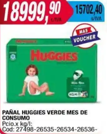 Maxiconsumo PAÑAL HUGGIES VERDE MES DE CONSUMO oferta