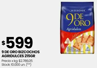 Changomas 9 DE ORO BIZCOCHOS AGRIDULCES 215GR oferta
