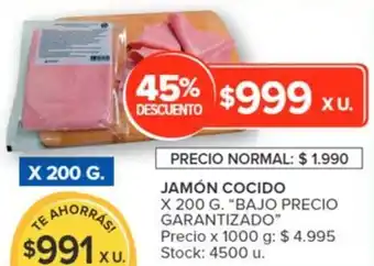 Carrefour JAMÓN COCIDO X 200 G. "BAJO PRECIO GARANTIZADO" oferta