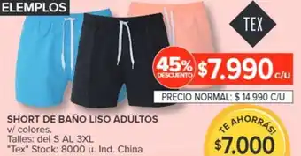 Carrefour SHORT DE BAÑO LISO ADULTOS v/ colores Talles: del S AL 3XL "Tex" oferta