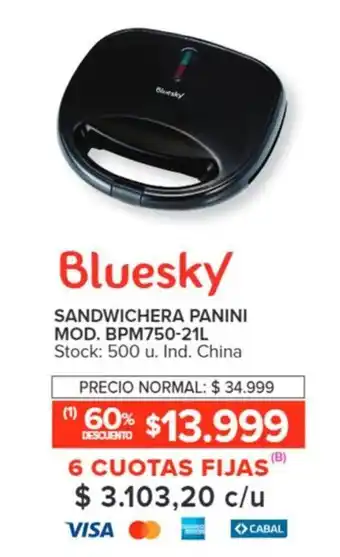 Carrefour Bluesky SANDWICHERA PANINI MOD. BPM750-21L oferta