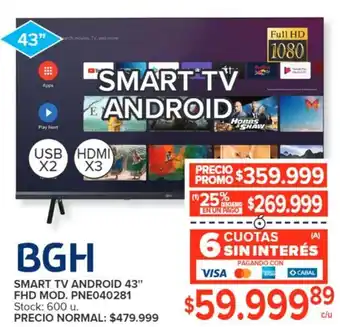Carrefour BGH SMART TV ANDROID 43" FHD MOD. PNE040281 oferta