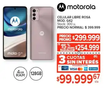 Carrefour motorola CELULAR LIBRE ROSA MOD. G42 oferta