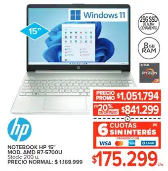 Carrefour hp NOTEBOOK HP 15" MOD. AMD R7-5700U oferta
