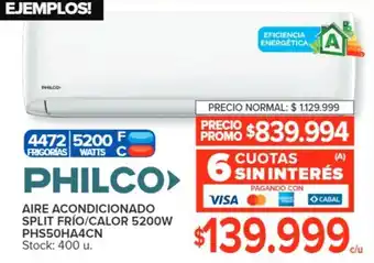 Carrefour PHILCO AIRE ACONDICIONADO SPLIT FRÍO/CALOR 5200W PHS50HA4CN oferta