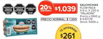 Carrefour SALCHICHAS FLOW PACK X 6 U. X 225 G. oferta