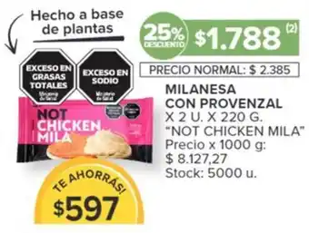 Carrefour MILANESA CON PROVENZAL X 2 U. X 220 G. "NOT CHICKEN MILA" oferta