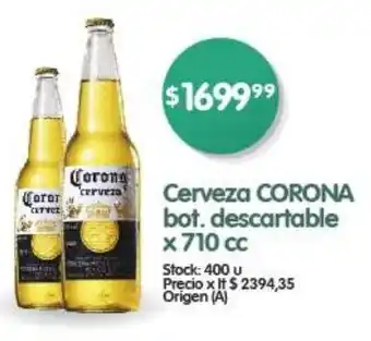 Supermercados Buenos Días Cerveza CORONA bot. descartable x 710 cc oferta