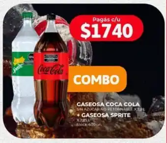 Supermercados Tadicor GASEOSA COCA-COLA SIN AZUCAR NO RETORNABLE + GASEOSA SPRITE X 2,25L oferta