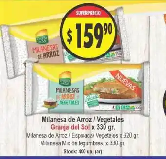 Supermercados Becerra Milanesa De Arroz - Vegetales Granja Del Sol oferta