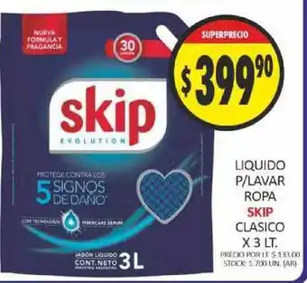 Supermercados Becerra Skip Liquido P-lavar Ropa Clasicox 3lt oferta