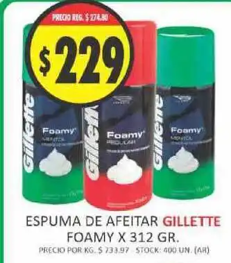 Supermercados Becerra Gillette Espuma De Afeitar Foamy x 312gr oferta