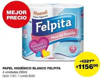 PAPEL HIGIÉNICO BLANCO FELPITA 4 unidades 30m