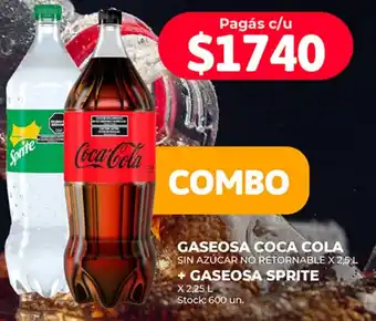 Supermercados Tadicor GASEOSA COCA COLA SIN AZÚCAR NO RETORNABLE X 2,5 L + GASEOSA SPRITE z 2,25L oferta