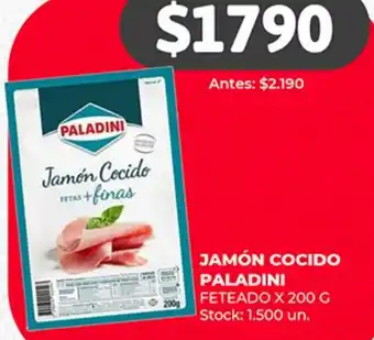 Supermercados Tadicor JAMÓN COCIDO PALADINI FETEADO X 200G oferta