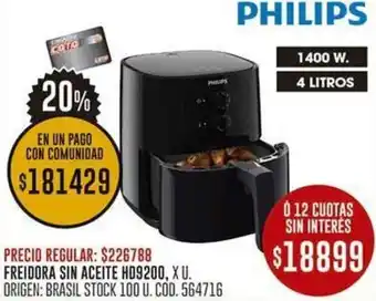Coto PHILIPS FREIDORA SIN ACEITE HD9200 X U oferta
