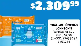 Makro TOALLAS HÚMEDAS JOHNSON'S Variedad x 44U oferta