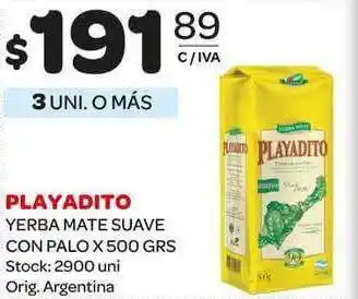 Carrefour Maxi Playadito Yerba Mate Suave con Palo x 500grs oferta