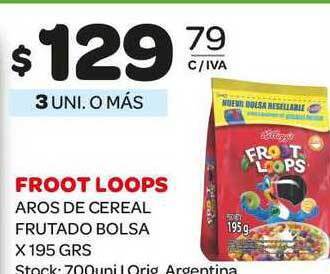 Carrefour Maxi Froot Loops Aros de Cereal Frutado Bolsa x 195grs oferta