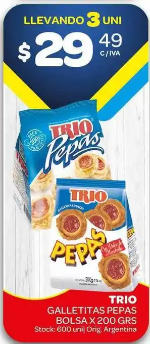 Carrefour Maxi Trio Galletitas Pepas Bolsa x 200grs oferta