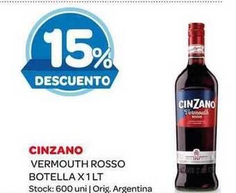 Carrefour Maxi Cinzano Vermouth Rosso Botella x 1Lt oferta