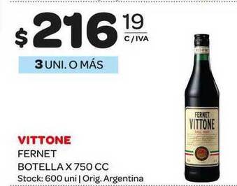 Carrefour Maxi Vittone Fernet Botella x 750cc oferta