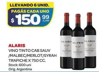 Carrefour Maxi Alaris Vino Tinto Cab Sauv/malbec/merlot/syrah Trapiche x 750cc oferta