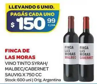Carrefour Maxi Finca de Las Moras Vino Tinto Syrah/malbec/cabernet Sauvig x 750cc oferta