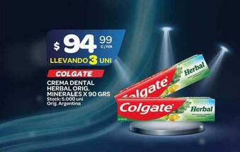 Carrefour Maxi Colgate Crema Dental Herbal Orig. Minerales x 90grs oferta