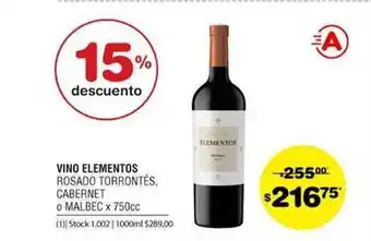 Atomo Conviene Elementos Vino Rosado Torrontés, Cabernet O Malbec x 750cc oferta