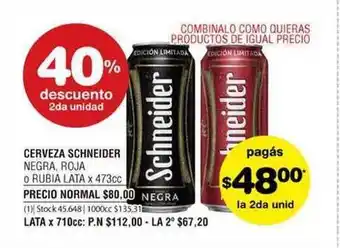 Atomo Conviene Schneider Cerveza Negra, Roja O Rubia Lata x 473cc oferta