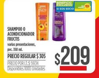 Supermercados Vea Shampoo O Acondicionador Fructis 350ml oferta