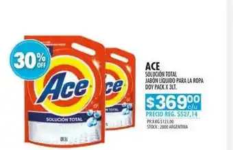 Ace Solución Total Jabó Líquido Para La Ropa Doy Pack x 3lt