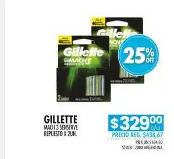Pigmento Gillette Mach 3 Sensitive Repuesto x 2un oferta