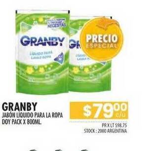 Pigmento Granby Jabon Liquido Para La Ropa Doy Pack x 800ml oferta
