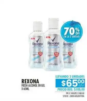 Pigmento Rexona Fresh Alcohol En Gel 70% Off En La 2a Unidad x 65ml oferta