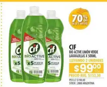 Pigmento Cif Bio Active Limón Verde Lavavajillas 70% Off En La 2a Unidad oferta