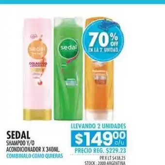 Pigmento Sedal Shampoo Y O Acondicionador 70% Off En La 2a Unidad x 340ml oferta