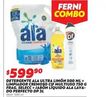 Detergente Ala Ultra Limón + Limpiador Cremoso Cif Multiuso Frag Selecc + Jabon Liquido Ala Lavado Perfecto Dp