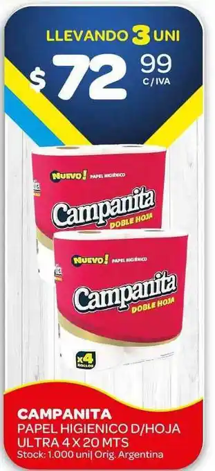Carrefour Maxi Campanita Papel Higienico D/hoja Ultra 4 x 20 mts oferta