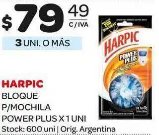 Carrefour Maxi Harpic Bloque P/mochila Power Plus x 1 uni oferta