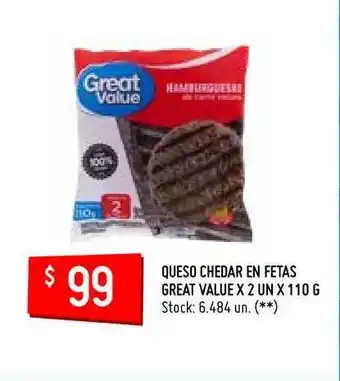 Changomas Great Value Queso Chedar en Fetas x 2 un x 110g oferta